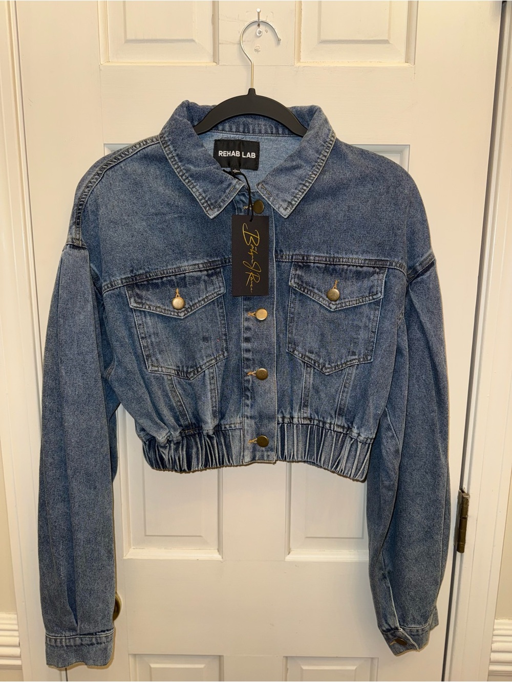 Rehab Lab Cropped Denim Jacket Size Large NWT